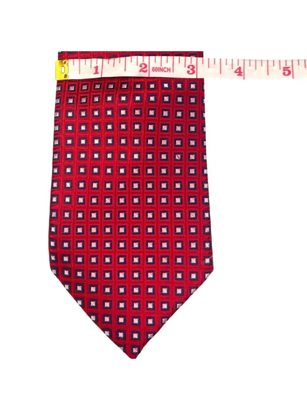 Roundtree & Yorke Red Geometric Square Silk Tie Handmade 3.75